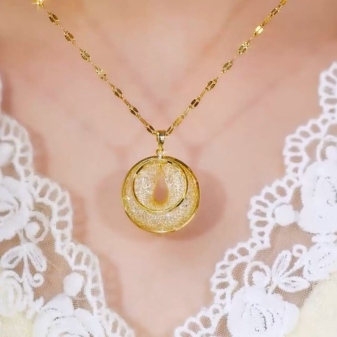 Mesh Crystal Necklace(24k Gold Plated)